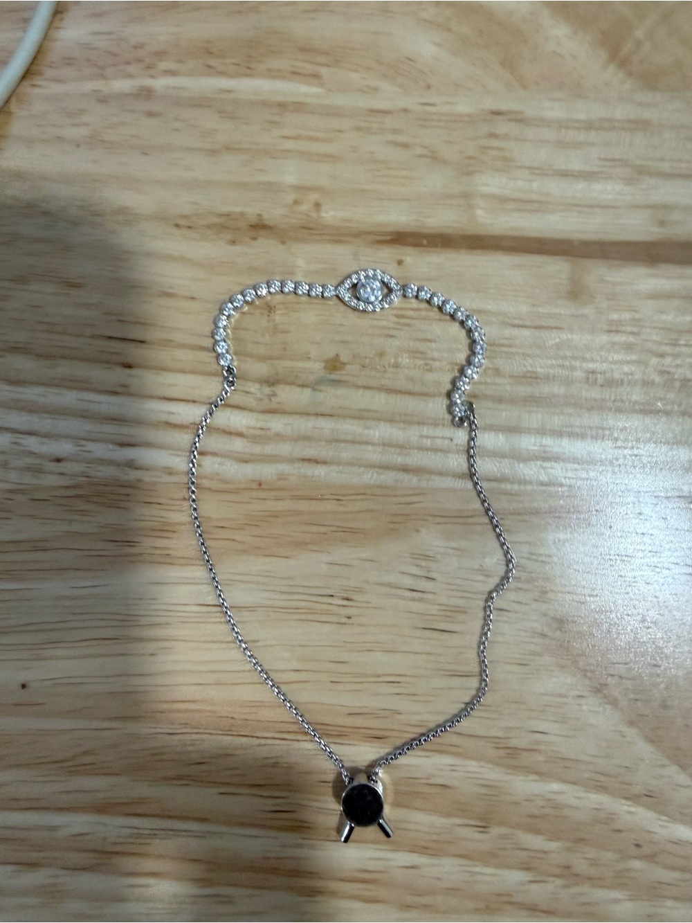 Swarovski Silver Tone Crystal Evil Eye Necklace with Black Pendant